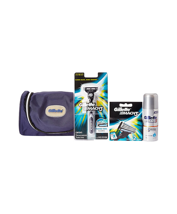 Gillette MACH3 -1 Razor 2 Cartridges 1 Shaving Gel with Pouch Limited Edition Travel Pack